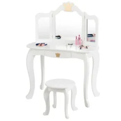 Costway Kids Makeup Dressing Table Chair Set Princess Vanity & Tri-folding Mirror -Baxton Studio Shop GUEST 549428e0 8d87 4399 9f0b 13662cc26a54