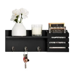 18" Utility Shelf With Pocket And Hanging Hooks Black - Danya B. 19 18" Utility Shelf With Pocket And Hanging Hooks Black - Danya B. -Baxton Studio Shop GUEST 549b9c7c fbcd 48b2 8500 c48fc14b0891