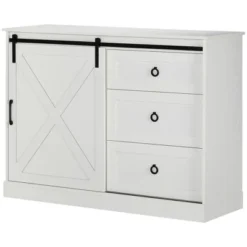 HOMCOM Farmhouse Coffee Bar Cabinet, Kitchen Sideboard, Buffet Cabinet With Sliding Barn Door And 3 Storage Drawers For Living Room, White 7 HOMCOM Farmhouse Coffee Bar Cabinet, Kitchen Sideboard, Buffet Cabinet With Sliding Barn Door And 3 Storage Drawers For Living Room, White -Baxton Studio Shop GUEST 54d96390 4851 422c b26e 5647fd295d1b