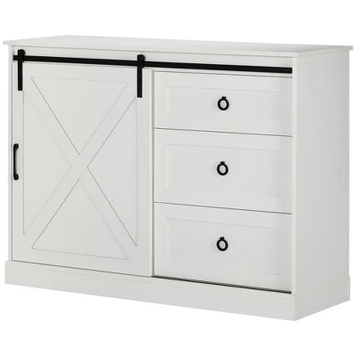 HOMCOM Farmhouse Coffee Bar Cabinet, Kitchen Sideboard, Buffet Cabinet With Sliding Barn Door And 3 Storage Drawers For Living Room, White 3 HOMCOM Farmhouse Coffee Bar Cabinet, Kitchen Sideboard, Buffet Cabinet With Sliding Barn Door And 3 Storage Drawers For Living Room, White - Image 3