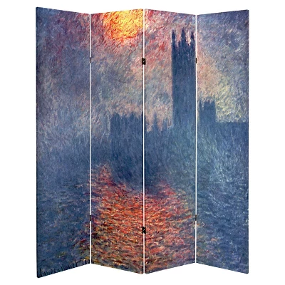Monet Fine Art Double Sided Room Divider Impression Sunrise And Houses Of Parliament - Oriental Furniture 2 Monet Fine Art Double Sided Room Divider Impression Sunrise And Houses Of Parliament - Oriental Furniture - Image 2
