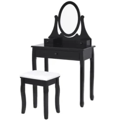 Tangkula Mirrored Dressing Table Wooden Vanity Makeup Unit W/ Cushioned Stool -Baxton Studio Shop GUEST 5559260f 86d5 4be4 affd a2ab098a1b65