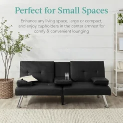 Best Choice Products Modern Faux Leather Convertible Futon Sofa W/ Removable Armrests, Metal Legs, 2 Cupholders -Baxton Studio Shop GUEST 559ff572 9fa4 4f7e 92b6 a15a7a0308f5