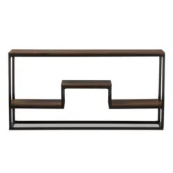 Doreen Rustic Industrial Style Antique Textured Finished Metal Distressed Wood Console Table - Black - Baxton Studio