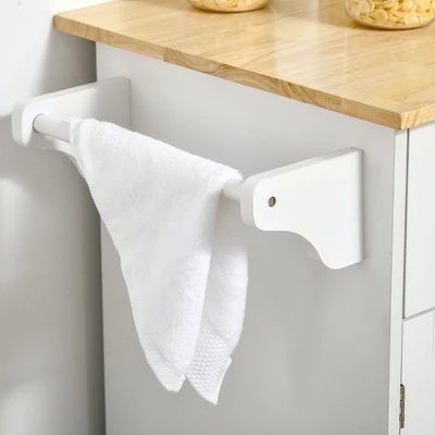 HOMCOM 41" Modern Rolling Kitchen Island On Wheels, Utility Cart Storage Trolley With Rubberwood Top & Drawers, White 5 HOMCOM 41" Modern Rolling Kitchen Island On Wheels, Utility Cart Storage Trolley With Rubberwood Top & Drawers, White - Image 5