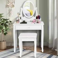 Costway Wooden Vanity Makeup Dressing Table Stool Set Bathroom White -Baxton Studio Shop GUEST 582363dd 7ed6 49e3 82c1 20765ed6ebdd