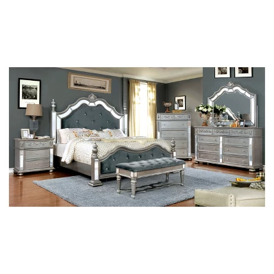 King Eastern Divito Traditional Mirror Trim Bed Silver - HOMES: Inside + Out 2 King Eastern Divito Traditional Mirror Trim Bed Silver - HOMES: Inside + Out - Image 2