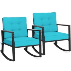 Costway 2PCS Patio Rattan Rocker Chair Outdoor Glider Rocking Chair Cushion TurquoiseRed -Baxton Studio Shop GUEST 58967548 9078 4686 906f ef714687b62a