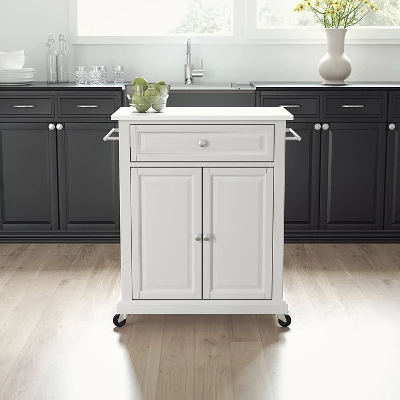 Compact Stone Top Kitchen Cart White - Crosley 1 Compact Stone Top Kitchen Cart White - Crosley