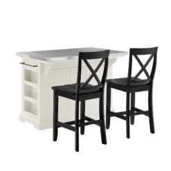 Julia Stainless Steel Top Island With 2 Black X-Back Stools White - Crosley 13 Julia Stainless Steel Top Island With 2 Black X-Back Stools White - Crosley -Baxton Studio Shop GUEST 590c9849 5668 4299 901a 5664eb9251b4