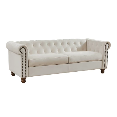 80.3" Classic Upholstered Sofa, Chesterfield Tufted Fabric Sofa Couch-ModernLuxe 2 80.3" Classic Upholstered Sofa, Chesterfield Tufted Fabric Sofa Couch-ModernLuxe - Image 2