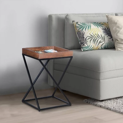 22" X Shape Iron Frame Industrial End Side Table With Mango Wood Tray Top Brown/Black - The Urban Port 8 22" X Shape Iron Frame Industrial End Side Table With Mango Wood Tray Top Brown/Black - The Urban Port - Image 8
