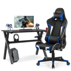 Costway X-Shaped Gaming Desk & Racing Style Massage Chair Set Home Office Black+White/Blue/Grey/Red -Baxton Studio Shop GUEST 5955fe9b 48a5 4231 92d6 7290b4388a12