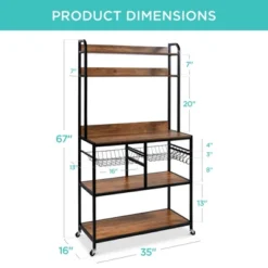 Best Choice Products 67in Counter-Height Baker's Rack W/ Locking Wheels, Adjustable Feet, 2 Wire Baskets -Baxton Studio Shop GUEST 595ce3eb 1252 44e4 bc40 c25539069d1c