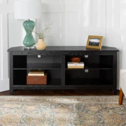 Transitional 4 Cubby Wood Open Storage Corner TV Stand For TVs Up To 65" - Saracina Home -Baxton Studio Shop GUEST 598d2015 e84b 4c62 8304 bdb687910075