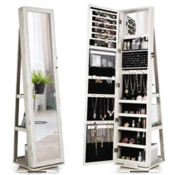 Costway 360degree Rotatable Jewelry Cabinet 2-in-1 Lockable Mirrored Organizer -Baxton Studio Shop GUEST 5a4d681b 2347 4a9b a5f9 de8104c6e7e9
