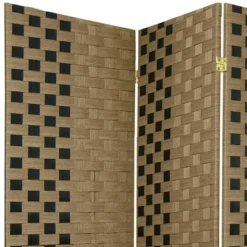 6 Ft. Tall Woven Fiber Room Divider Olive/Black 4 Panel - Oriental Furniture