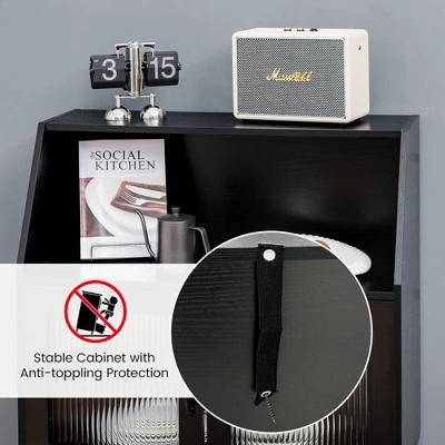 Costway Kitchen Storage Cupboard Buffet Cabinet Sideboard W/ Open Cubby & 2 Glass Doors 6 Costway Kitchen Storage Cupboard Buffet Cabinet Sideboard W/ Open Cubby & 2 Glass Doors - Image 6