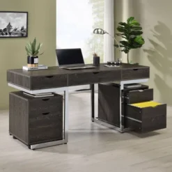 Noorvik 7 Drawer Writing Desk Set With 2 File Cabinets Dark Oak - Coaster -Baxton Studio Shop GUEST 5c6fe4ec f94f 4db6 9ef8 5a5afd566465