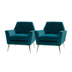 Set Of 2 Maris Velvet Living Room Armchair With Metal Base | Karat Home-TEAL