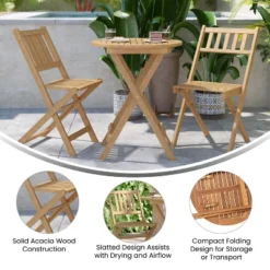 Flash Furniture Indoor/Outdoor Acacia Wood Folding Table And 2 Chair Bistro Set In Natural -Baxton Studio Shop GUEST 5cd619d0 18e0 427f 95c5 20bbf8dae96c