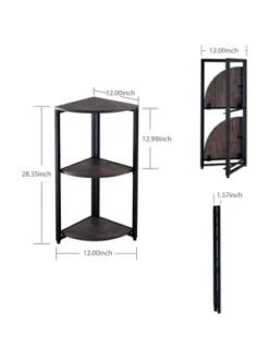 Year Color Modern Industrial Black And Antique Wood Small 3 Tier Display Corner Bookshelf With Plant Stand And Storage Rack