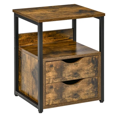 HOMCOM Industrial Side Table, End Table With 2 Storage Drawers Accent Piece 6 HOMCOM Industrial Side Table, End Table With 2 Storage Drawers Accent Piece - Image 6