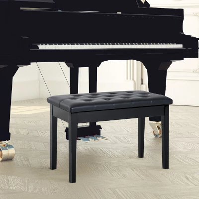 HOMCOM Traditional Country Birchwood Faux Leather Padded 2 Person Piano Bench - Black 1 HOMCOM Traditional Country Birchwood Faux Leather Padded 2 Person Piano Bench - Black