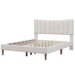 Upholstered Wood Platform Bed Frame With Vertical Channel Tufted Headboard-ModernLuxe -Baxton Studio Shop GUEST 5ef2b2e3 4e2a 4ba4 8c05 55164bd8f692