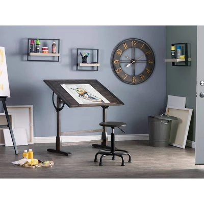 Vintage Solid Wood Drawing/Drafting Table With 36" Wide Adjustable Top Distressed Black - Studio Designs 12 Vintage Solid Wood Drawing/Drafting Table With 36" Wide Adjustable Top Distressed Black - Studio Designs - Image 12