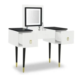 43.3" Modern Vanity Table Set With Flip-Up Mirror, LED Lights And Storage - ModernLuxe -Baxton Studio Shop GUEST 5fa82ec4 dd96 4195 85b2 8b4bd238d920