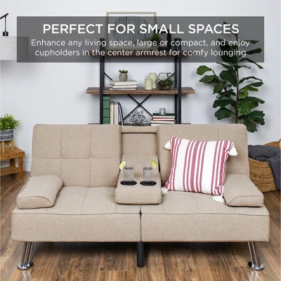 Best Choice Products Modern Linen Convertible Futon Sofa Bed W/ Removable Armrests, Metal Legs, Cupholders 5 Best Choice Products Modern Linen Convertible Futon Sofa Bed W/ Removable Armrests, Metal Legs, Cupholders - Image 5