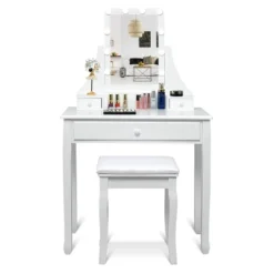 Tangkula Make-Up Vanity Table Dresser Set W/LED Light & Padded Stool -Baxton Studio Shop GUEST 60a9e6ff 9844 4dbe 9f3c 6279eea8ff8c