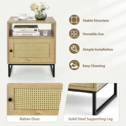 Costway 2PCS Nightstand W/ Cabinet Wooden Side End Table Rattan Decorated Door Oak -Baxton Studio Shop GUEST 60c28ae7 c49d 4c44 8165 7f5aba2930f4