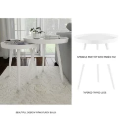 Hastings Home Mid-Century Circular Nesting End Tables With Tray Top - Matte White, Set Of 2 9 Hastings Home Mid-Century Circular Nesting End Tables With Tray Top - Matte White, Set Of 2 -Baxton Studio Shop GUEST 61233cf4 b717 44e3 85c1 4ce5b8117ef6
