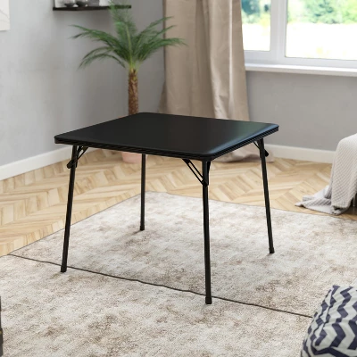 Emma And Oliver Black Foldable Card Table With Vinyl Table Top - Game Table - Portable Table 1 Emma And Oliver Black Foldable Card Table With Vinyl Table Top - Game Table - Portable Table