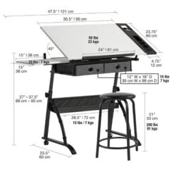 Core Drawing Table And Stool Set Charcoal Black/White - Studio Designs -Baxton Studio Shop GUEST 6196a32c e576 4d20 a4d7 3255f6d054a7