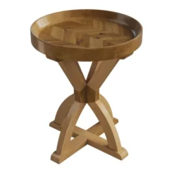 Side Table - Mango Wood Pedestal Table For Couch, Loveseat, Entryway, Or Bed - Farmhouse Living Room Furniture By Lavish Home (Natural)