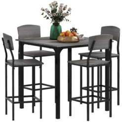 HOMCOM 5 PC Modern Counter Height Bar Table Set Compact Kitchen Table 4 Chairs Set With Footrest, Metal Legs -Baxton Studio Shop GUEST 627432ed 5790 488a 8584 33d5158facff