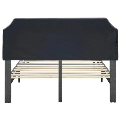 BIKAHOM Upholstered Platform Bed With Button Tufted Headboard, Dark Grey 2 BIKAHOM Upholstered Platform Bed With Button Tufted Headboard, Dark Grey - Image 2