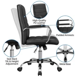 Yaheetech Mid-Back Office Chair With Arms 360° Swivel PU Leather Office Executive Chair -Baxton Studio Shop GUEST 628437fa e1a0 4235 b90c c19b71843bc1