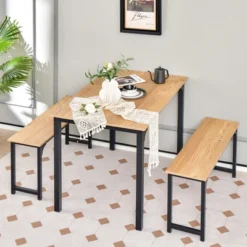 Costway Modern 3 PCS Dining Table Bench Set W/ Metal Frame & Wooden Tabletop 14 Costway Modern 3 PCS Dining Table Bench Set W/ Metal Frame & Wooden Tabletop -Baxton Studio Shop GUEST 6337c3b5 dee6 435c acf4 0c794e83aeeb