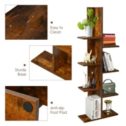 Tangkula Modern Multi-Layer Bookshelf Floor Standing Bookcase W/Anti-fall Device Storage Rack For Home Office Rustic -Baxton Studio Shop GUEST 6393b700 4b8b 4c86 8f8a 70d36a76371c