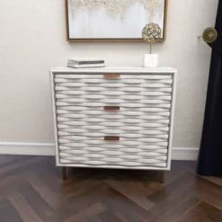 Contemporary Carved Woven Pattern 3 Drawer Wood Cabinet White - Olivia & May 39 Contemporary Carved Woven Pattern 3 Drawer Wood Cabinet White - Olivia & May -Baxton Studio Shop GUEST 6427898b bfb2 4b2c b7db 09156fee1a60