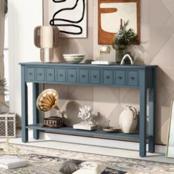 60"L Rustic Console Table With Two Different Size Drawers And Bottom Shelf-ModernLuxe -Baxton Studio Shop GUEST 65c134ef d97b 43cd 95e4 86152af72acb