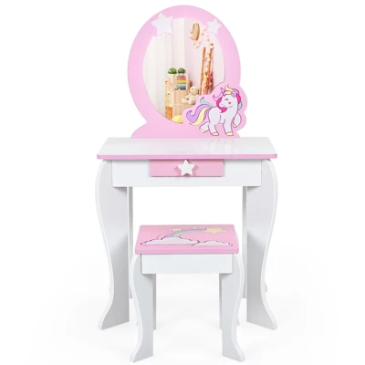 Tangkula 2-in-1 Kids Vanity Set Makeup Table & Chair Set For Toddlers W/Detachable Mirror Pink/White 6 Tangkula 2-in-1 Kids Vanity Set Makeup Table & Chair Set For Toddlers W/Detachable Mirror Pink/White - Image 6