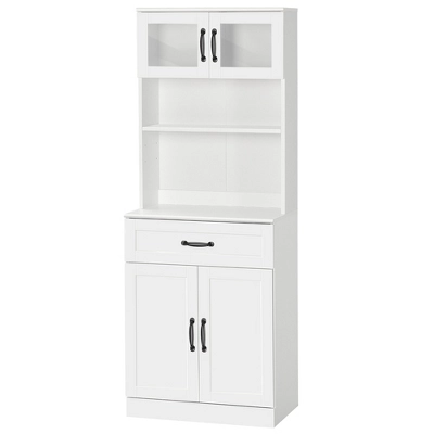 HOMCOM Freestanding Kitchen Pantry, 4-Door Buffet Cabinet With Hutch, Coffee Bar With Adjustable Shelves, 63.5 Inches, White 3 HOMCOM Freestanding Kitchen Pantry, 4-Door Buffet Cabinet With Hutch, Coffee Bar With Adjustable Shelves, 63.5 Inches, White - Image 3