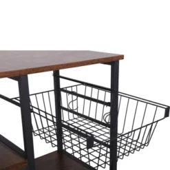 Wood And Metal Bakers Rack With 4 Shelves And Wire Basket Brown/Black - Benzara -Baxton Studio Shop GUEST 66d70f2c d276 4338 893f 7b858fe5436d
