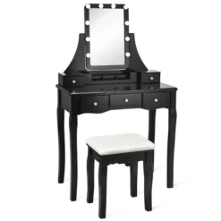 Tangkula LED Vanity Table Makeup Dresser Desk W/Drawers &Cushioned Stool Black/Brown/White 21 Tangkula LED Vanity Table Makeup Dresser Desk W/Drawers &Cushioned Stool Black/Brown/White -Baxton Studio Shop GUEST 67ae6227 4794 4e0c 86d2 f7a095a354e2