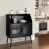 Costway Kitchen Storage Cupboard Buffet Cabinet Sideboard W/ Open Cubby & 2 Glass Doors